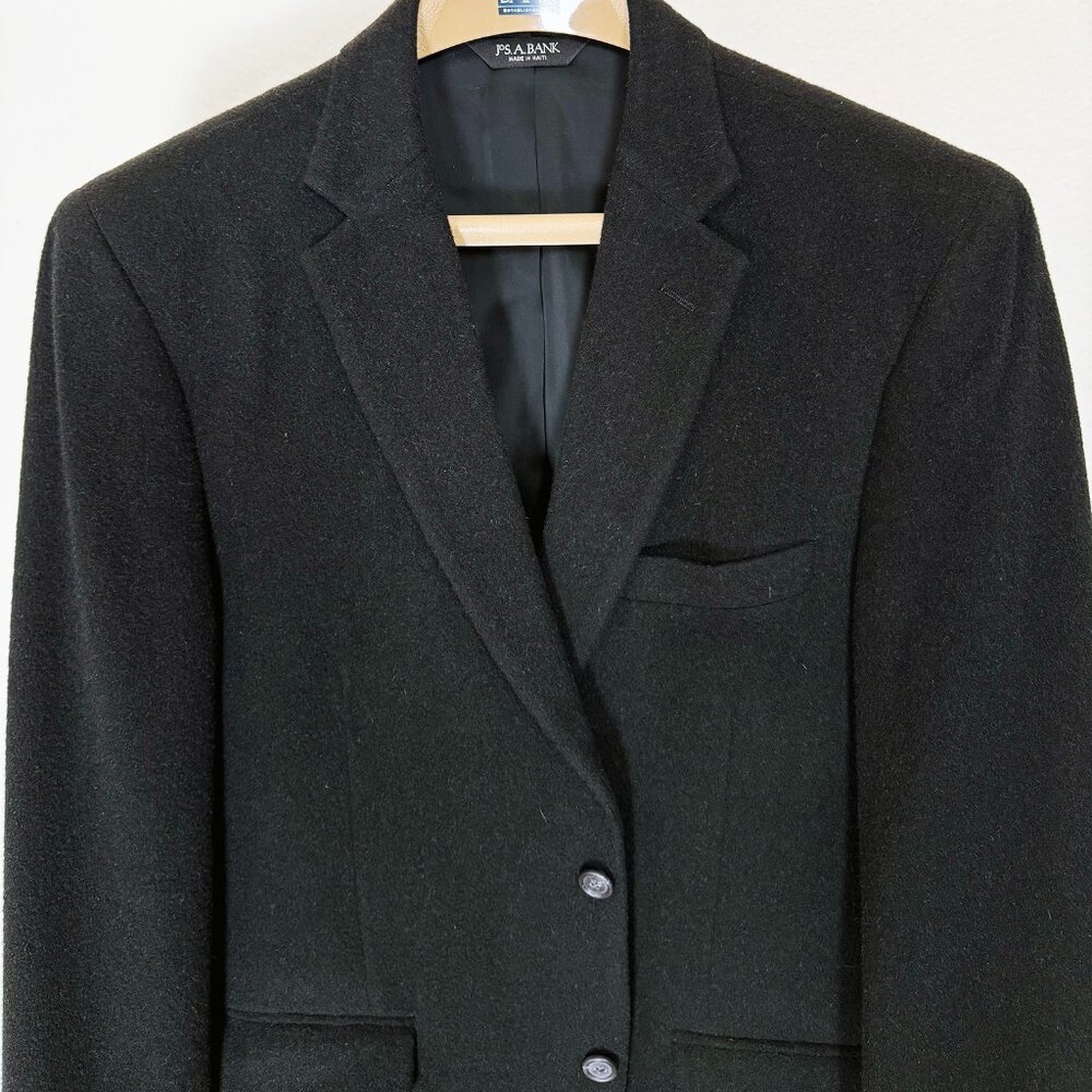 Jos A Bank Tailored Fit 42R Blazer Black 100% Cashmere Sport Coat Side Vents